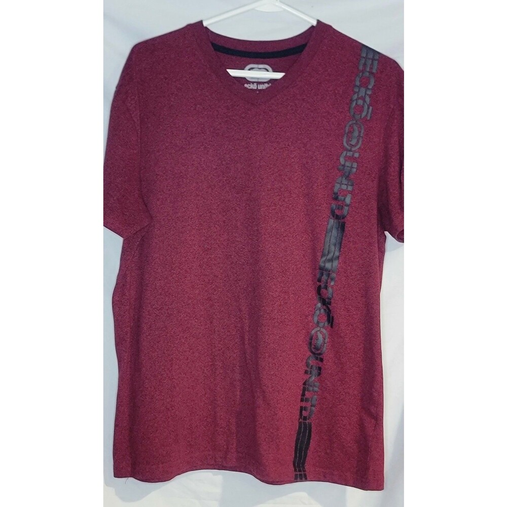 Ecko Unltd Men’s Large T-Shirt Burgundy Black Graphic Logo V-Neck Short Sleeve